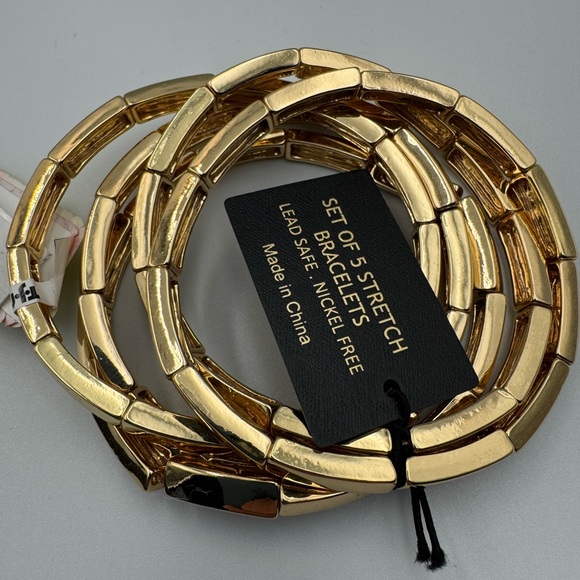 House of Harlow 1960 Set of 5 Stretch Gold Link Bracelets - Picture 2 of 4